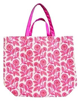 GOOSEBERRY MOON ~ Oversize Pink Floral Canvas Tote w/Water Resistant Interior